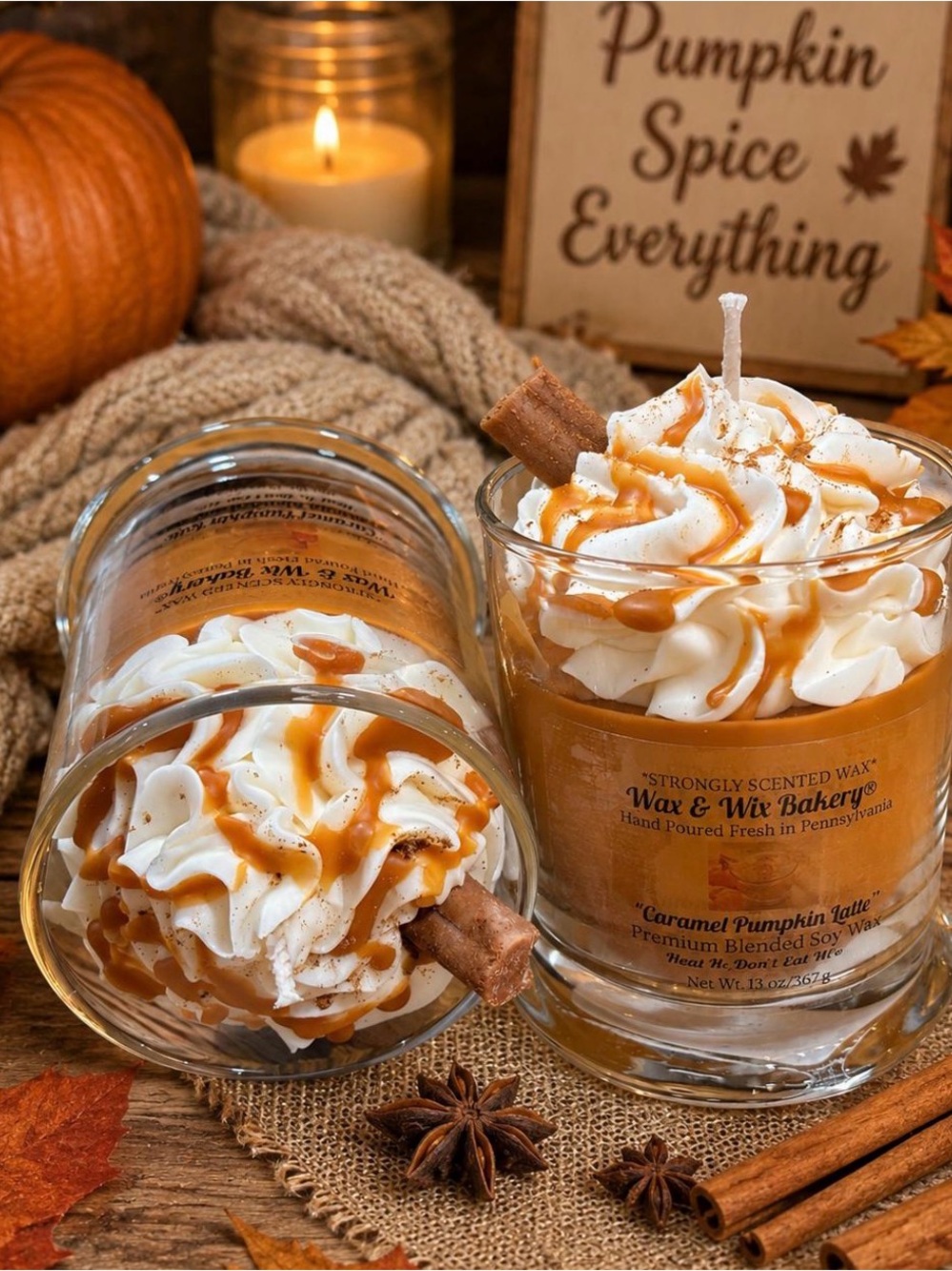 Caramel Pumpkin Latte Scented Candle - White & Brown